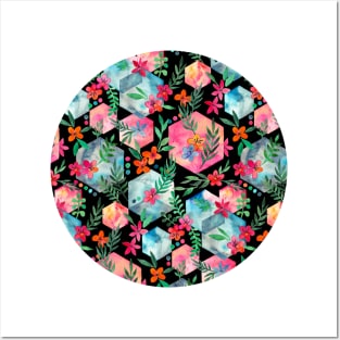 Whimsical Hexagon Garden on Blue Posters and Art